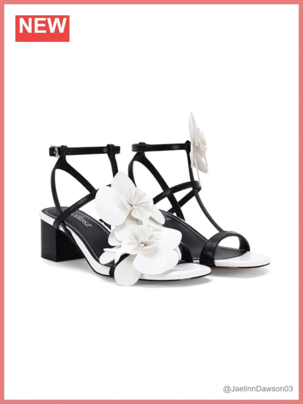 Floral Strappy Heeled Sandals Faux Leather Square Toe Kitten
